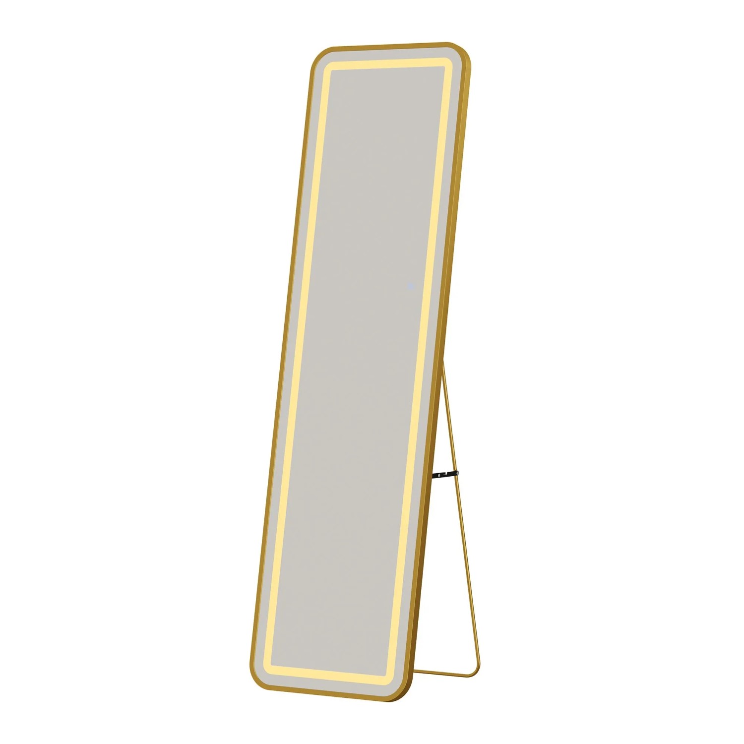 PXloue Ganzkörperspiegel Rechteckig Gold 150 x 40 cm LED Aluminiumrahmen Freistehend Wandmontage