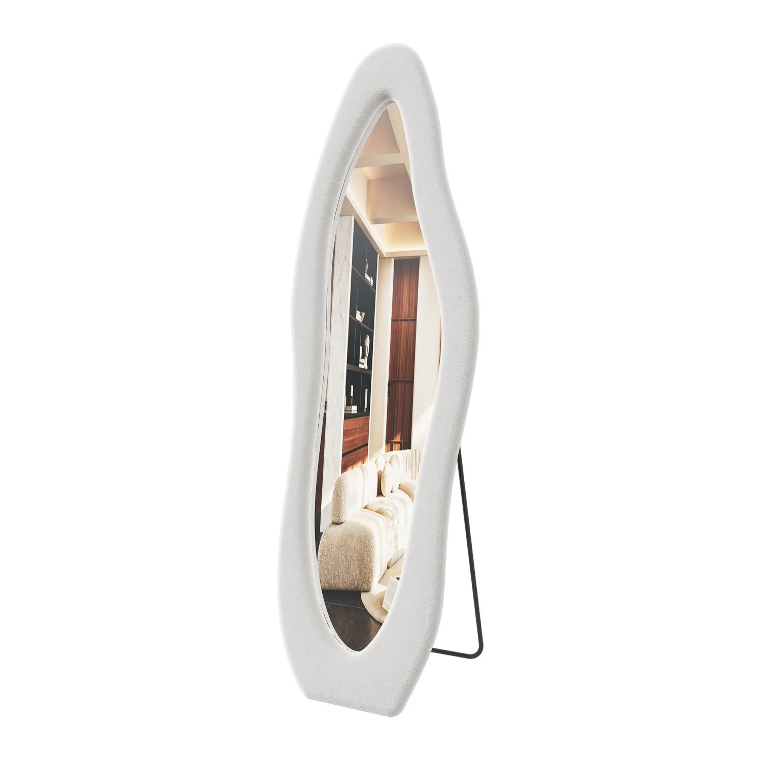 PXloue Standspiegel Ganzkörperspiegel mit Schwammgefüllter Flanell 160x50cm für Schlafzimmer Wohnzimmer Weiß