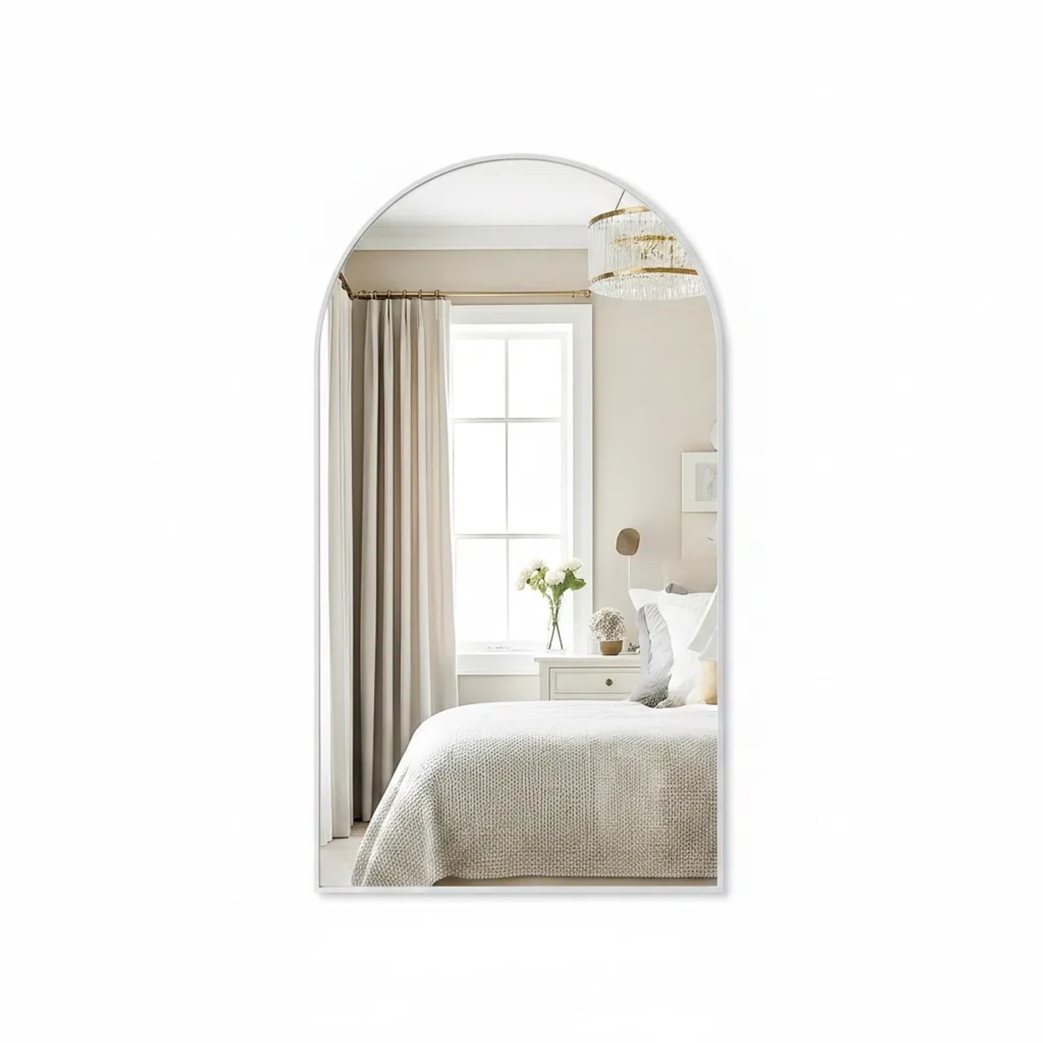 PXloue Bogenspiegel Gold 90 x 61 cm Wandspiegel Aluminiumrahmen Sicherheitsglas Badezimmer Deko