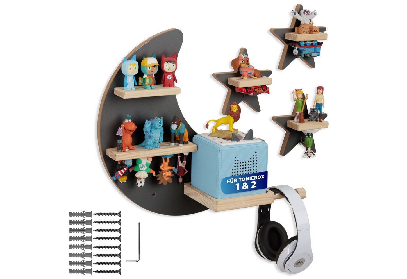Tectake Wandregal Mylittlestory Star Für Bis Zu 25 Tonies Passend Für Toniebox 1 und 2 Mond und 3 Sterne Metallstreifen Für Magnetischen Halt 16 50