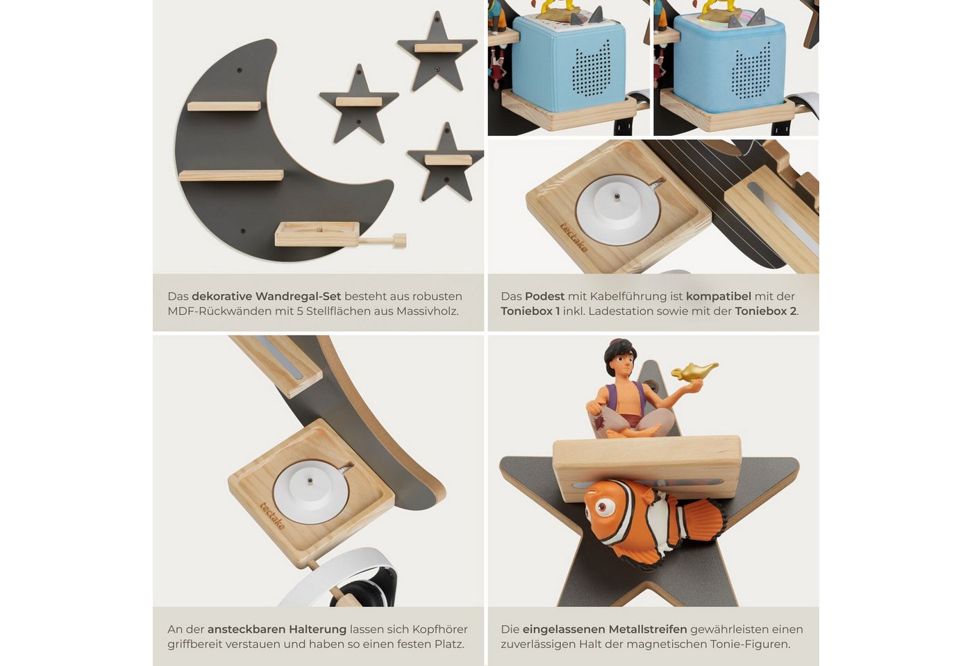 Tectake Wandregal Mylittlestory Star Für Bis Zu 25 Tonies Passend Für Toniebox 1 und 2 Mond und 3 Sterne Metallstreifen Für Magnetischen Halt 16 50 Bild 2