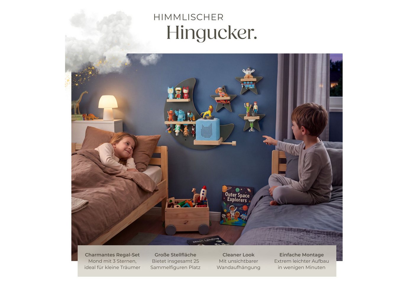 Tectake Wandregal Mylittlestory Star Für Bis Zu 25 Tonies Passend Für Toniebox 1 und 2 Mond und 3 Sterne Metallstreifen Für Magnetischen Halt 16 50 Bild 3