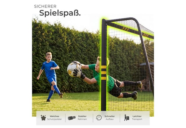 Tectake Fußballtor Harry Wetterfest 244 x 164 cm Reißfestes Netz 244 x 86 x 164 cm 244 x 86 x 164 cm Schwarz Gelb