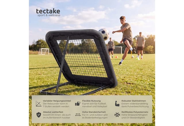 Tectake Rebounder Für Fußball Alphonso In 7 Stufen Verstellbar Klappbar Wetterfest Für Drinnen und Draußen 100 x 100 cm 95 x 100 x 96 cm Schwarz