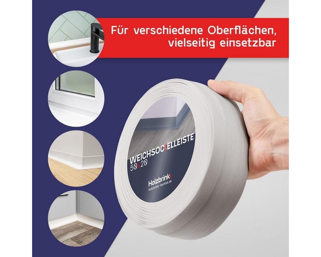 HOLZBRINK Sockelleiste HOLZBRINK selbstklebend PVC 50x20mm, 1 m, L: 100 cm, 1m Rolle, Küchenleiste Abschlussleiste für Badezimmer Farbe: Birke