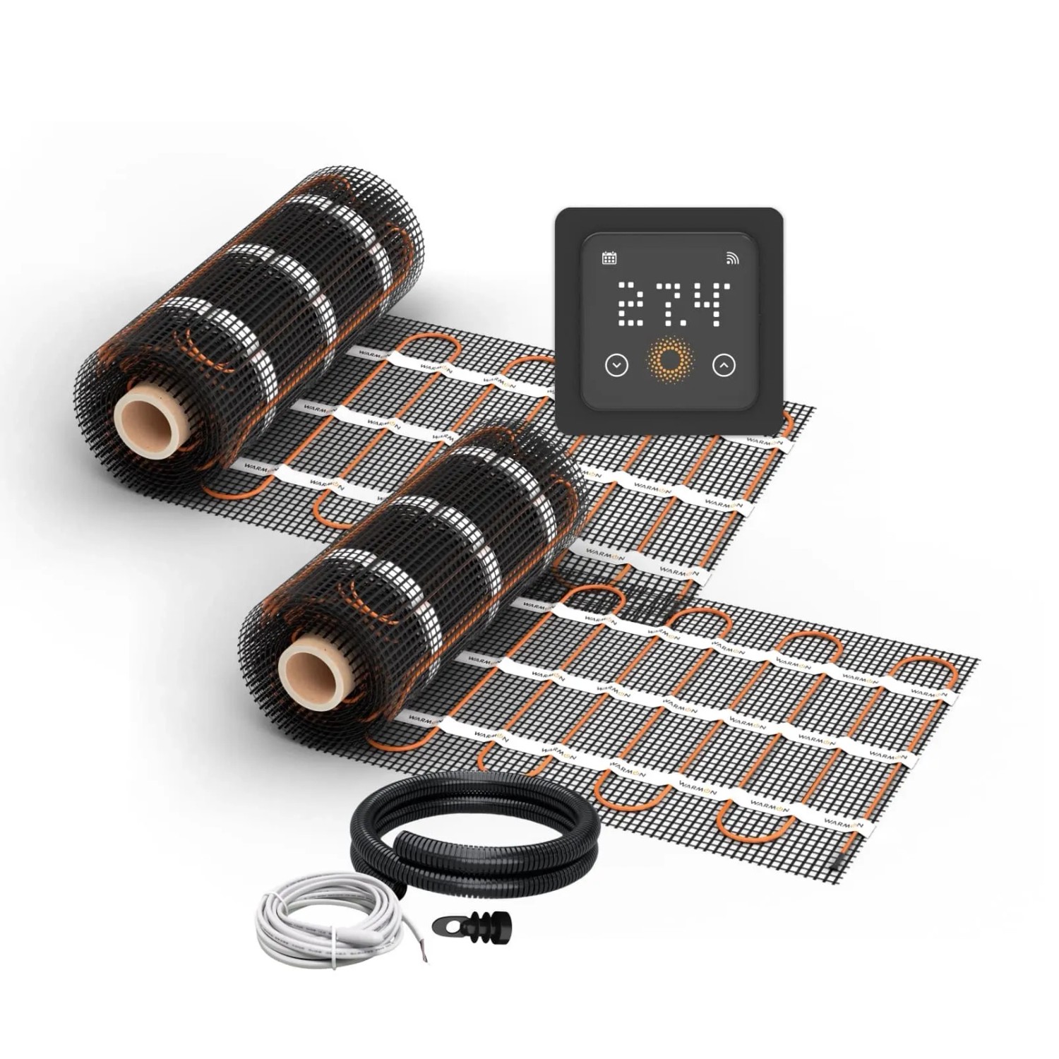 WARMON Fußbodenheizung Elektrisch 2x Matten LIGHT 100 W/m² 8+6 m² inkl. Thermostat TS 500 WiFi mit Präsenzsensor Schwarz