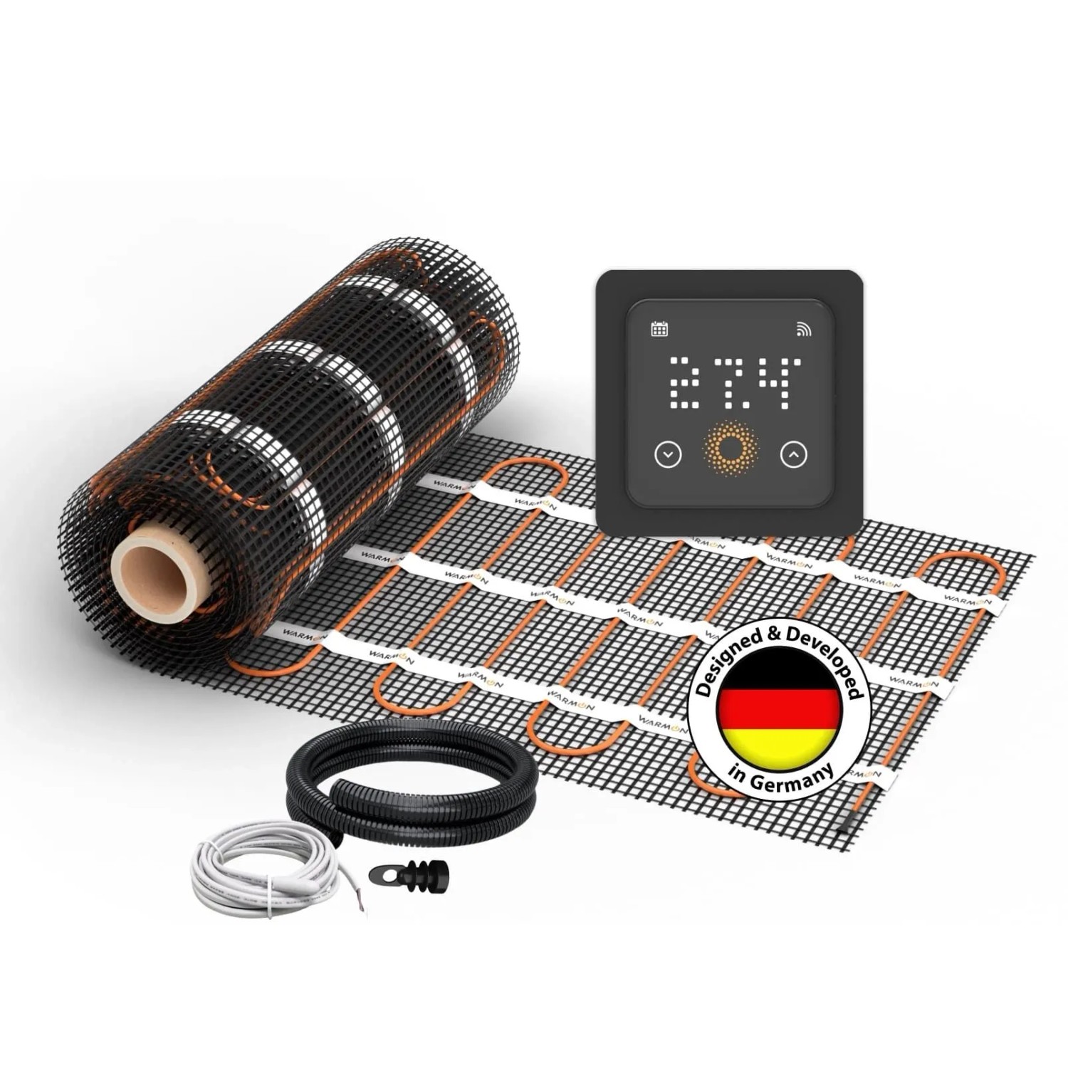 WARMON Fußbodenheizung Elektrisch CLASSIC 150 W/m² inkl. WiFi Thermostat TS 500 mit Präsenzsensor Schwarz 12 m²