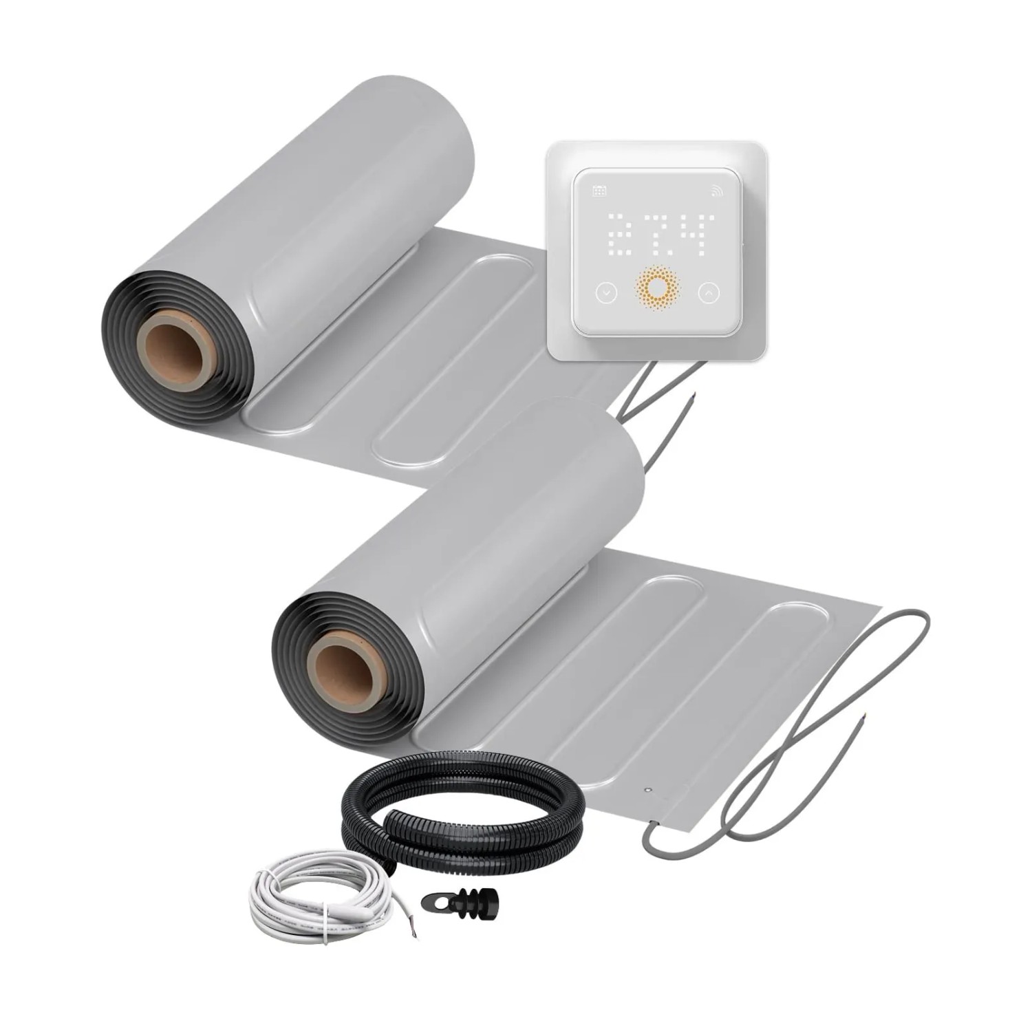 WARMON Fußbodenheizung Elektrisch 2x ALU Matten 150 W/m² 7+6 m² inkl. TS 500 WiFi Thermostat Weiß