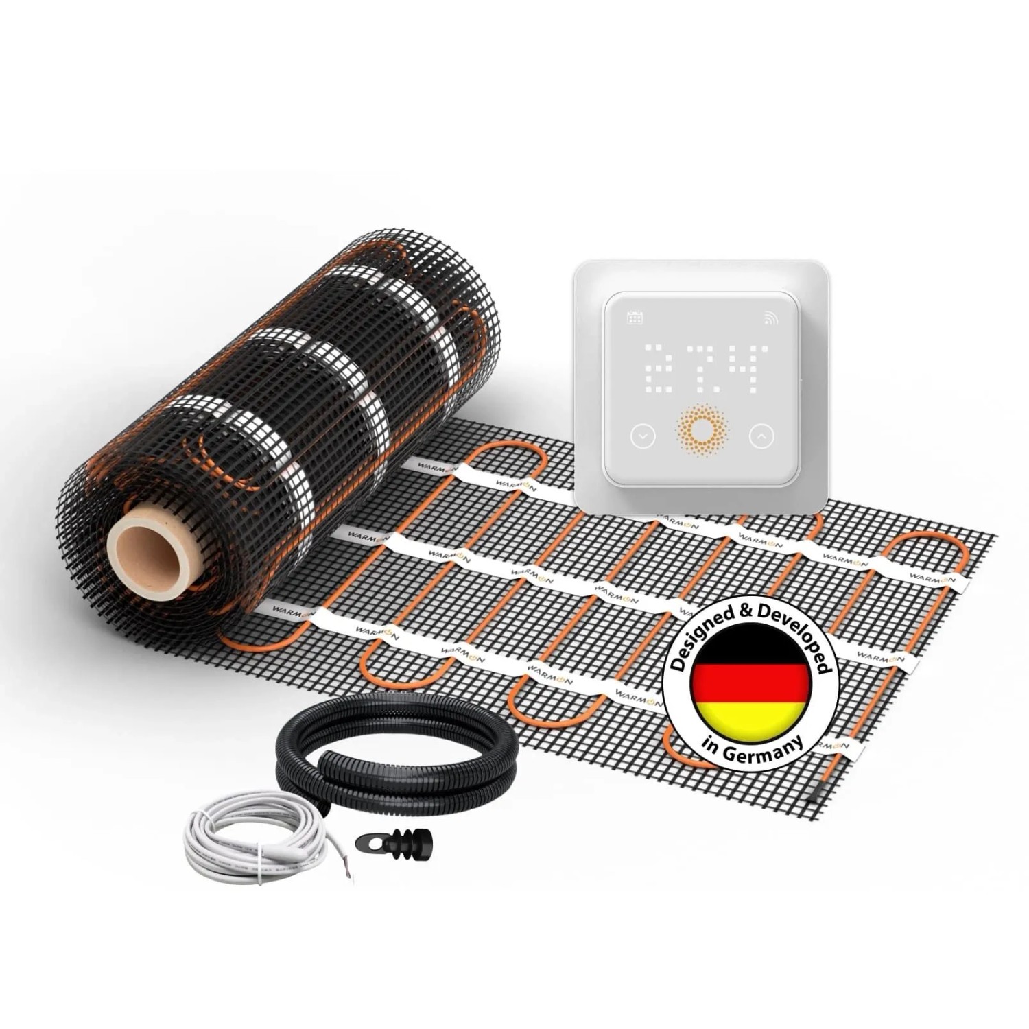 WARMON Fußbodenheizung Elektrisch CLASSIC 150 W/m² inkl. WiFi Thermostat TS 500 mit Präsenzsensor Weiß 12 m²