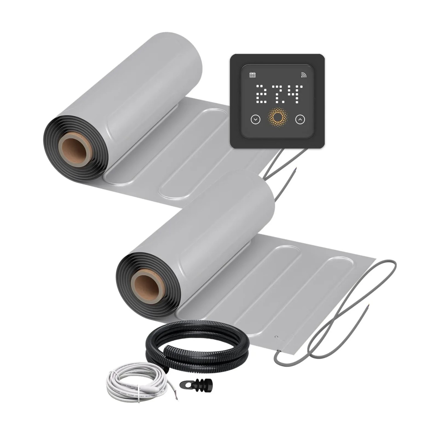 WARMON Fußbodenheizung Elektrisch 2x ALU Matten 150 W/m² 5+4 m² inkl. TS 500 WiFi Thermostat Schwarz