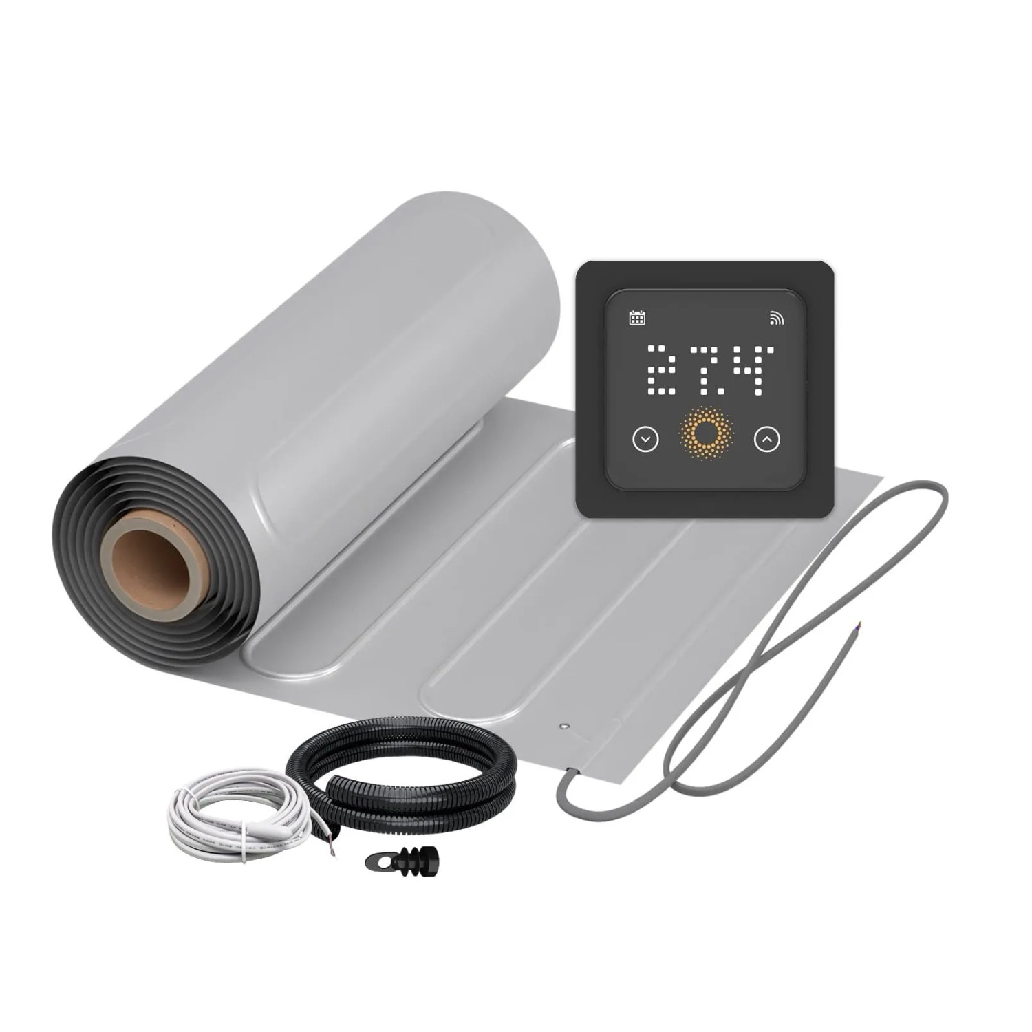 WARMON Fußbodenheizung Elektrisch ALU 150 W/m² inkl. WiFi Thermostat TS 500 mit Präsenzsensor Schwarz 1,5 m²