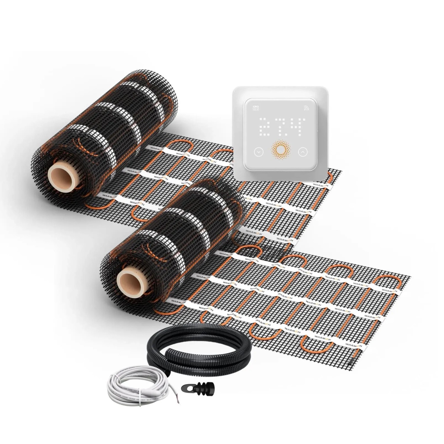WARMON Fußbodenheizung Elektrisch 2x Matten LIGHT 100 W/m² 7+6 m² inkl. Thermostat TS 500 WiFi mit Präsenzsensor Weiß
