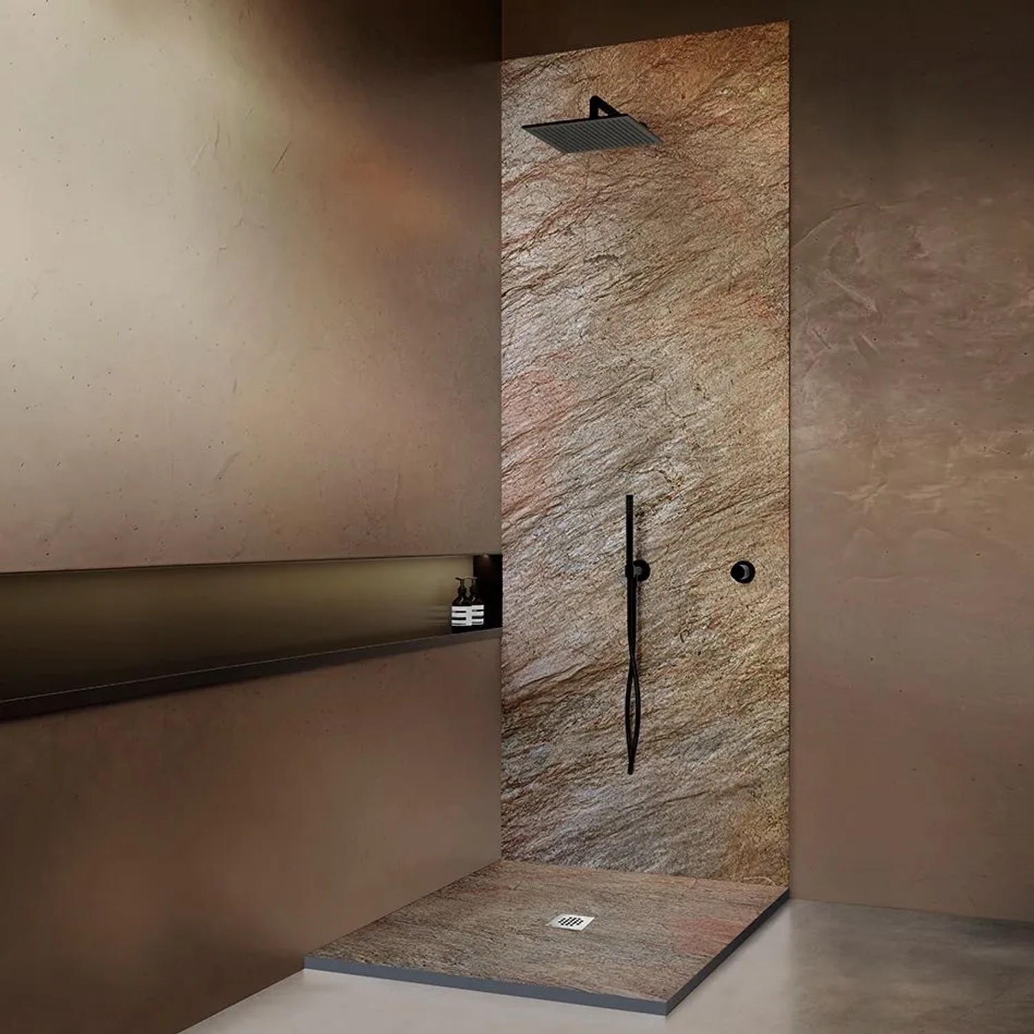 Onbath's Duschwanne Naturstein Kupfer 120x80 cm mit Ablaufrinne, Natursteinlaminierung