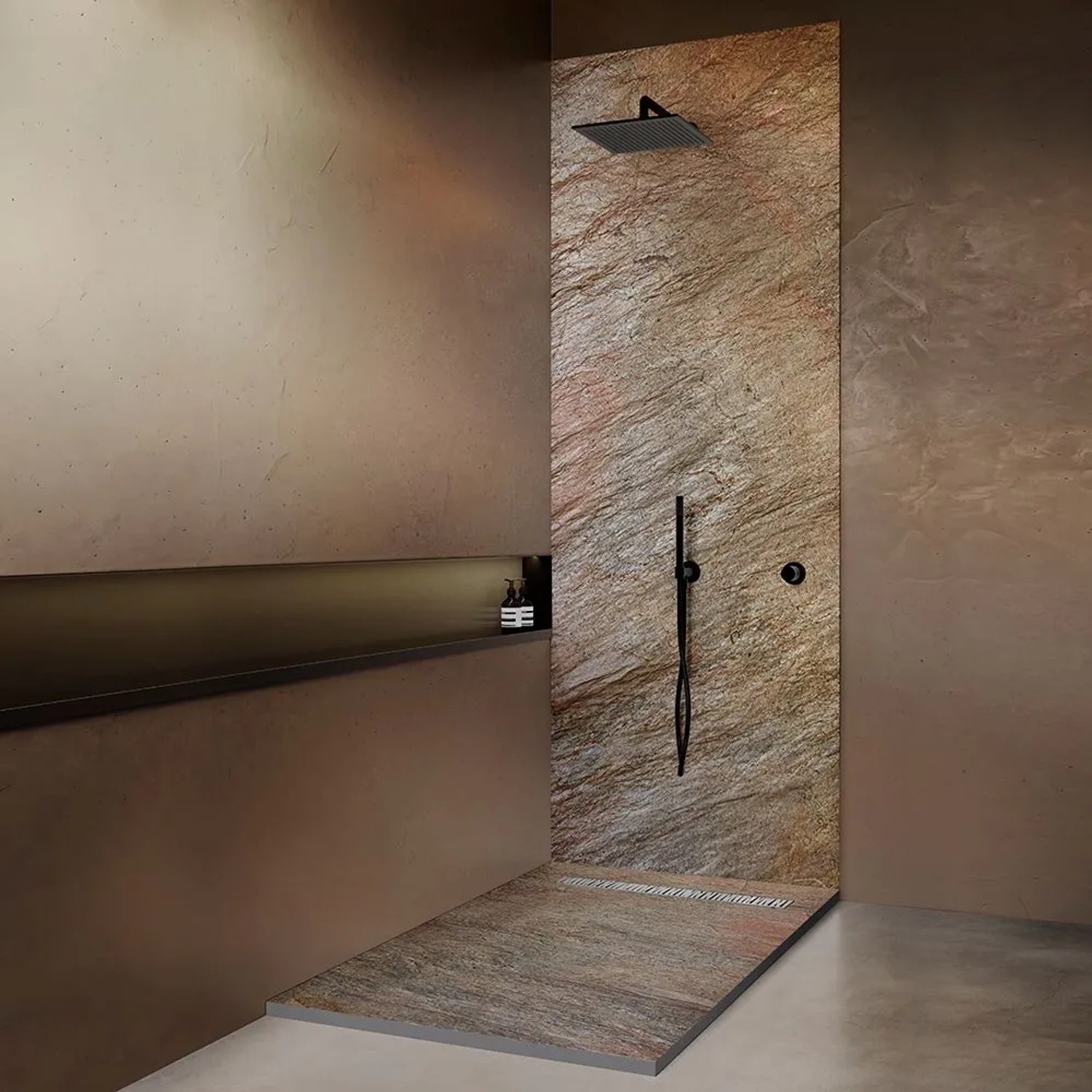 Onbath's Duschwanne Naturstein Beige 150x100 cm mit Ablaufrinne, Natursteinlaminierung