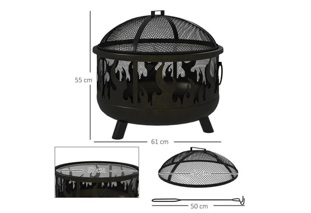 Outsunny Feuerschale 2-in-1 Feuerschale, (Feuerkorb, 1-St., Feuerstelle), für Garten BBQ Metall Schwarz Ø61 x 55 cm