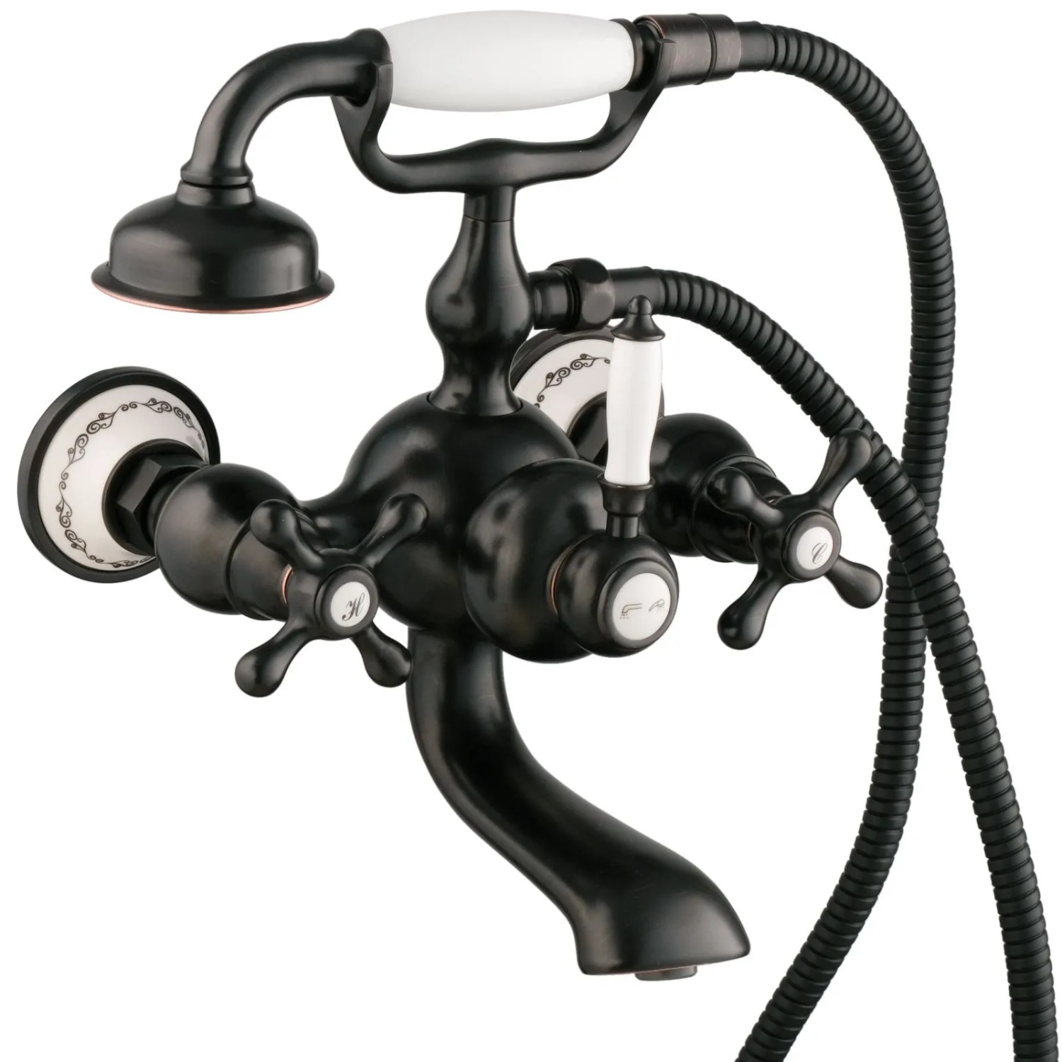 PaulGurkes Retro Wannenarmatur Schwarz Aufputz Zweigriffmischer