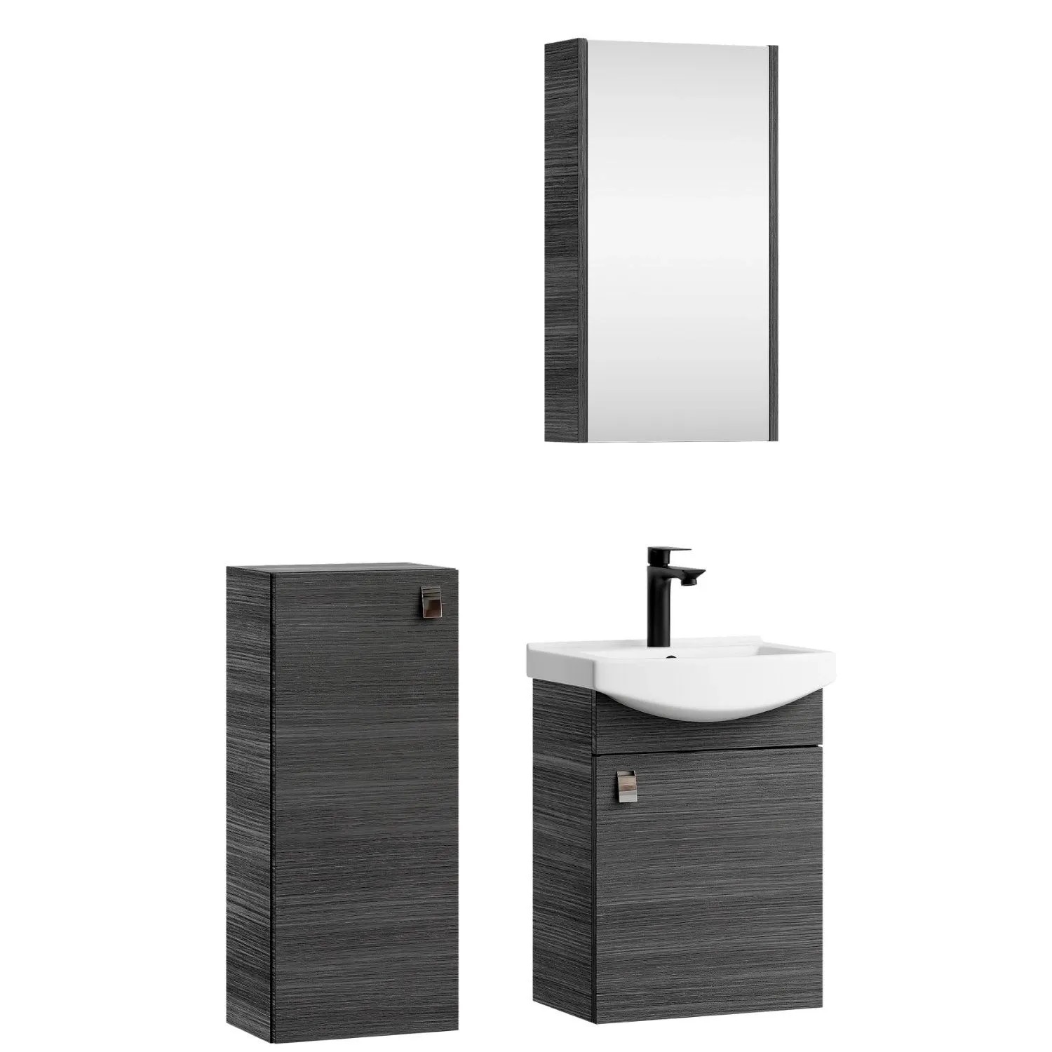 Planetmöbel Badmöbel Set 45 cm Anthrazit mit Keramikwaschbecken Spiegelschrank Midischrank Soft Close