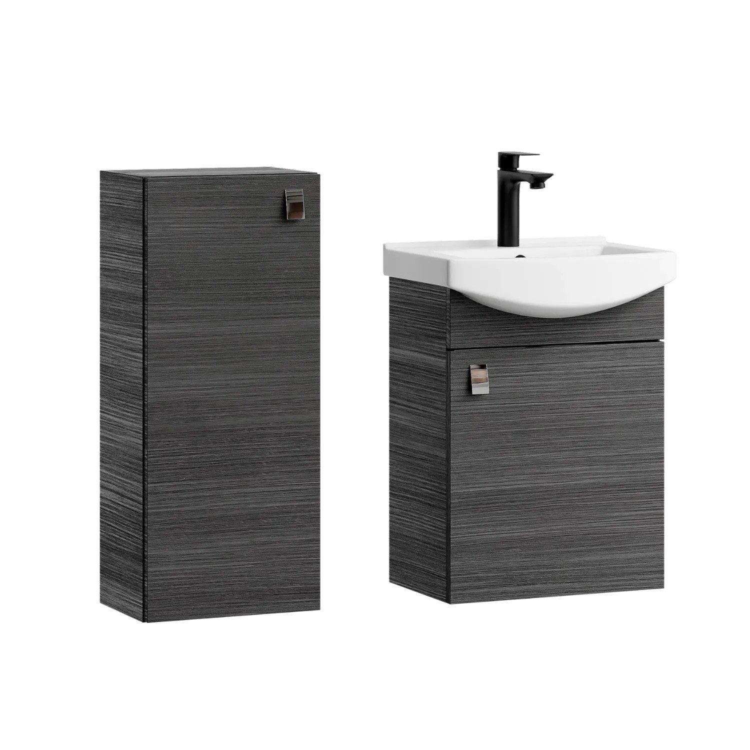Planetmöbel Badmöbel Set 45 cm Anthrazit mit Keramikwaschbecken Midischrank Soft Close