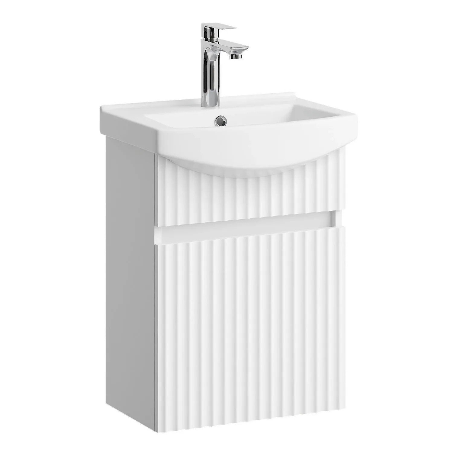Planetmöbel Wega Waschtischunterschrank 45 cm Weiß Matt mit Keramikwaschbecken Soft Close