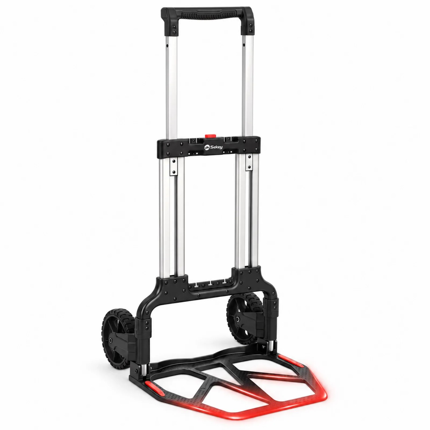 Sekey Sackkarre Klappbar 150kg Schwerlast Alu Transportkarre mit Teleskopgriff XXL Anti-Rutsch-Ladefläche 2 Expanderseile Höhenverstellbar 77-107cm