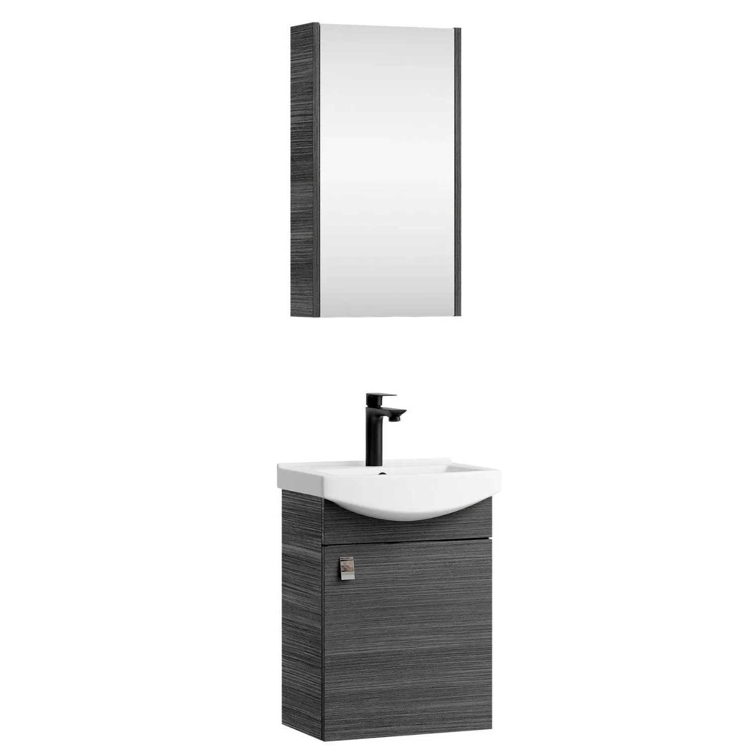 Planetmöbel Badmöbel Set 45 cm Anthrazit mit Keramikwaschbecken Spiegelschrank Soft Close