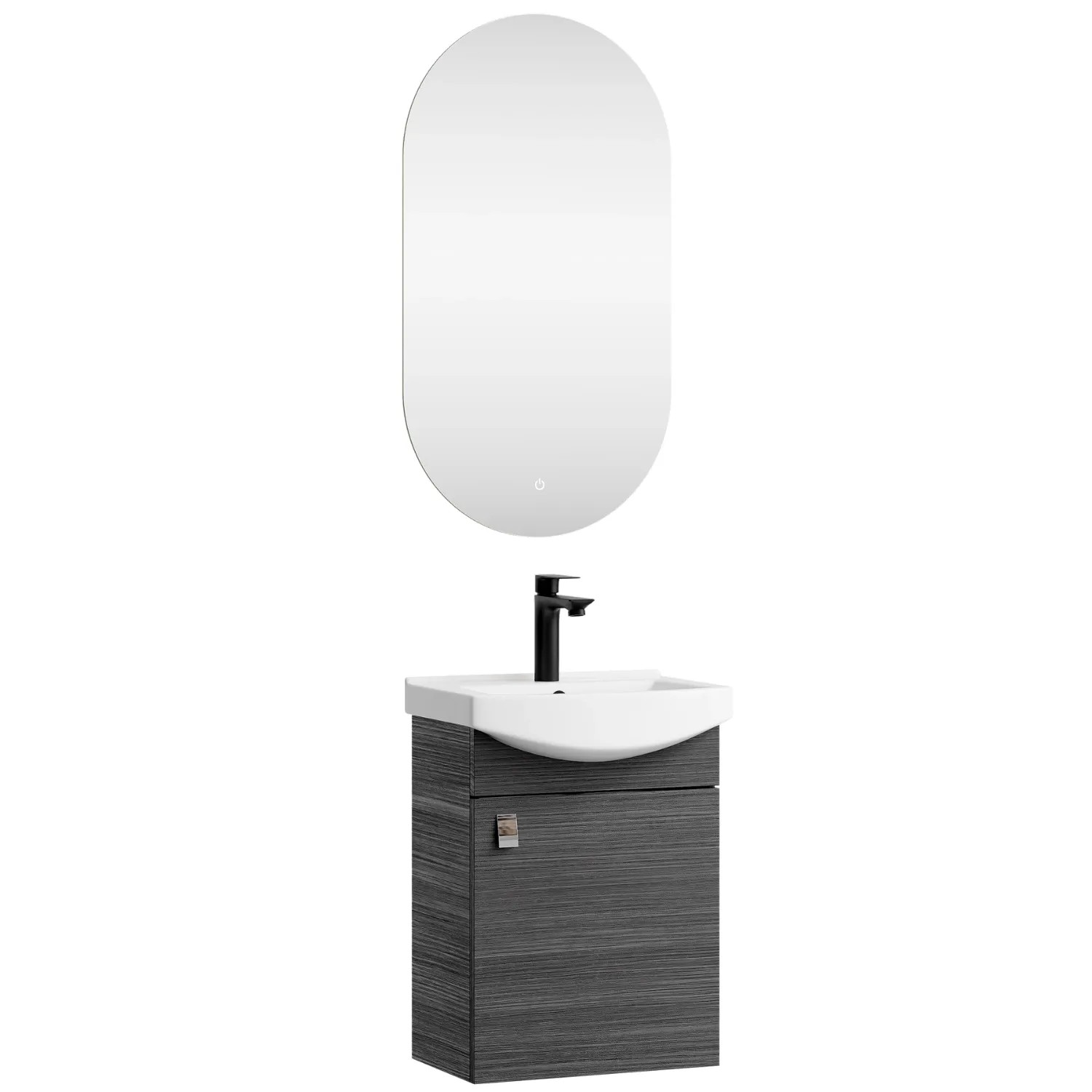 Planetmöbel Badmöbel Set 45 cm Anthrazit mit Keramikwaschbecken Spiegel Soft Close