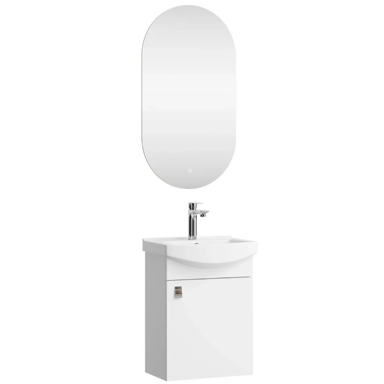 Planetmöbel Badmöbel Set 45 cm Weiß mit Keramikwaschbecken Spiegel Soft Close