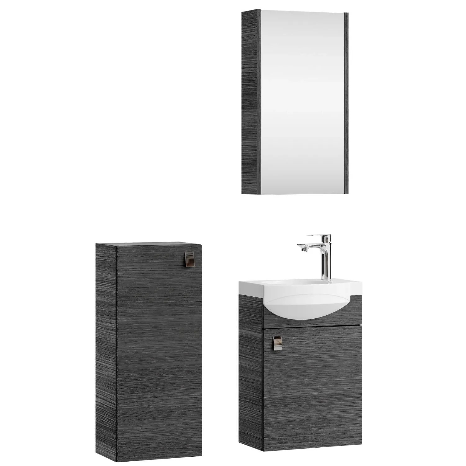 Planetmöbel Badmöbel Set 40 cm Anthrazit mit Keramikwaschbecken Spiegelschrank Midischrank Soft Close