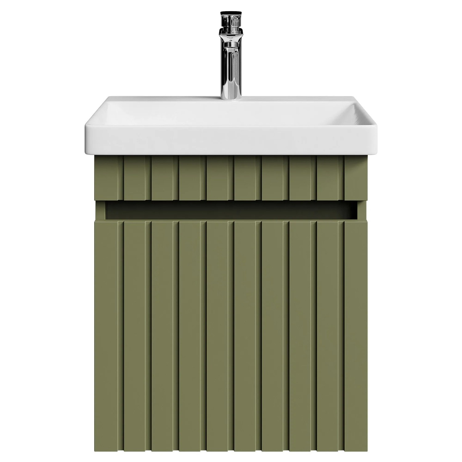 Planetmöbel COSMIA Waschtisch 50 cm Mintgrün Matt mit Keramikwaschbecken Schublade Armatur Chrom Soft Close