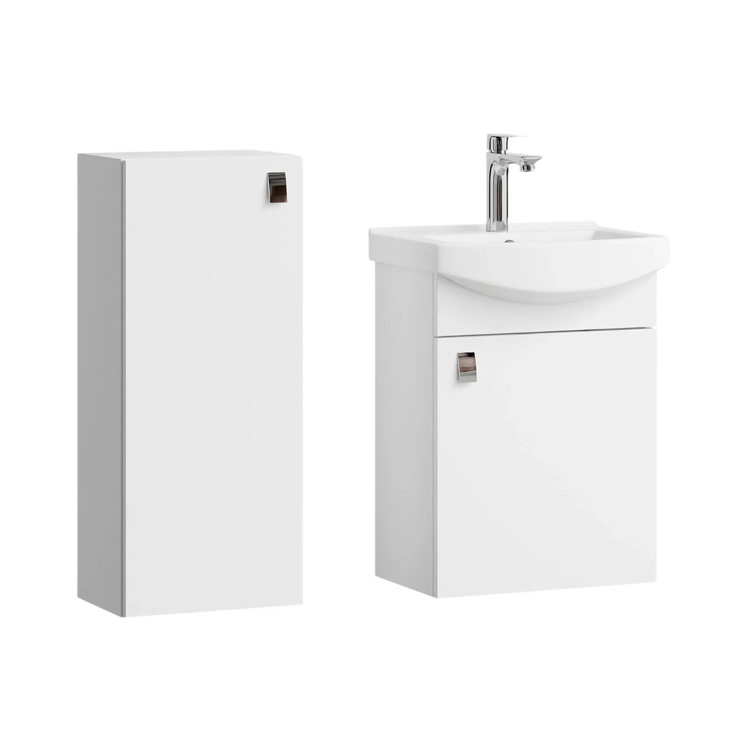 Planetmöbel Badmöbel Set 45 cm Weiß mit Keramikwaschbecken Midischrank Soft Close