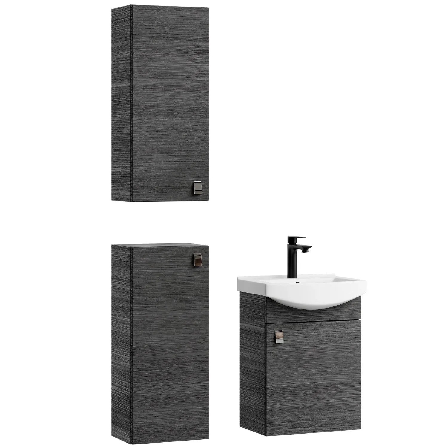 Planetmöbel Badmöbel Set 45 cm Anthrazit mit Keramikwaschbecken 2 Midischränken Soft Close