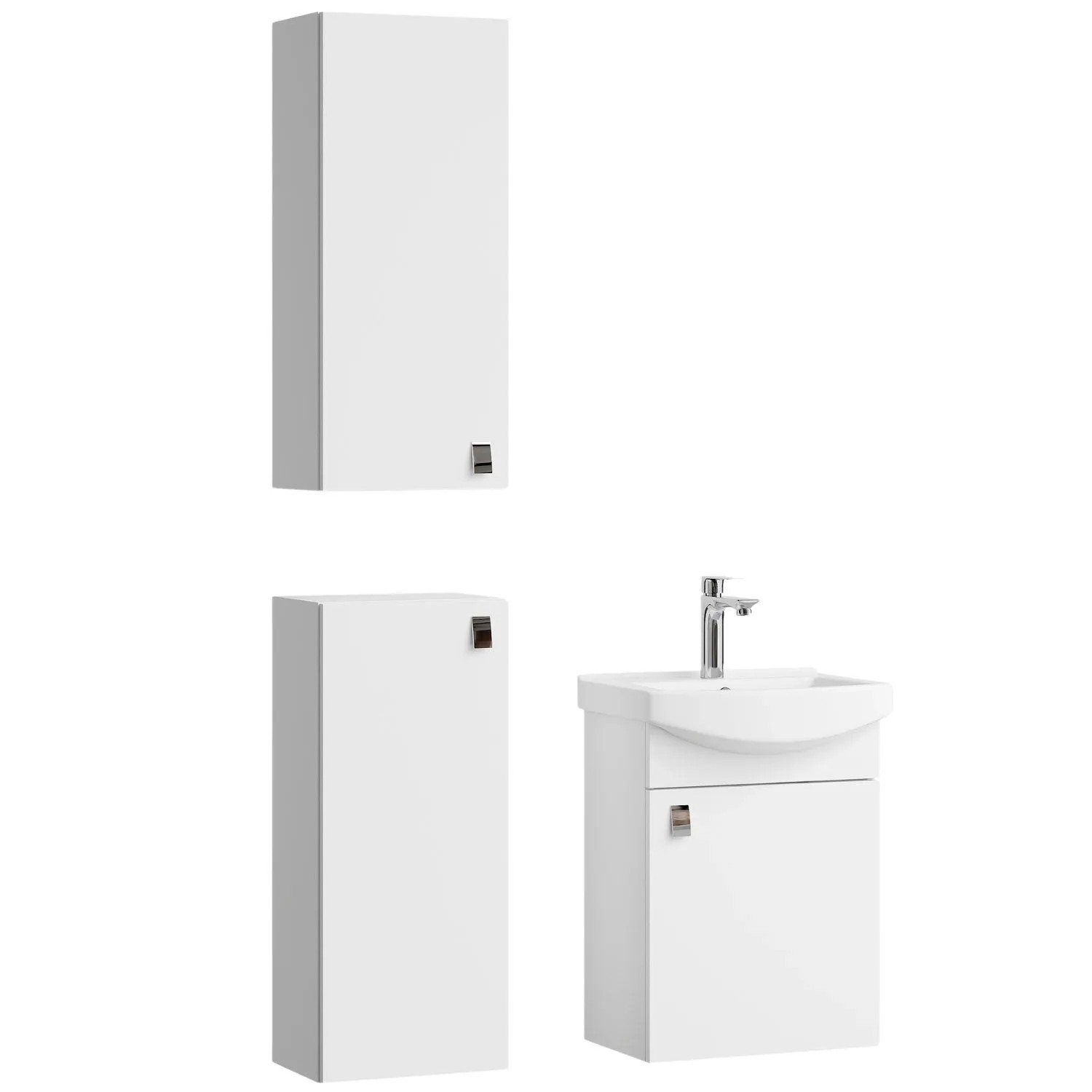 Planetmöbel Badmöbel Set 45 cm Weiß mit Keramikwaschbecken 2 Midischränken Soft Close