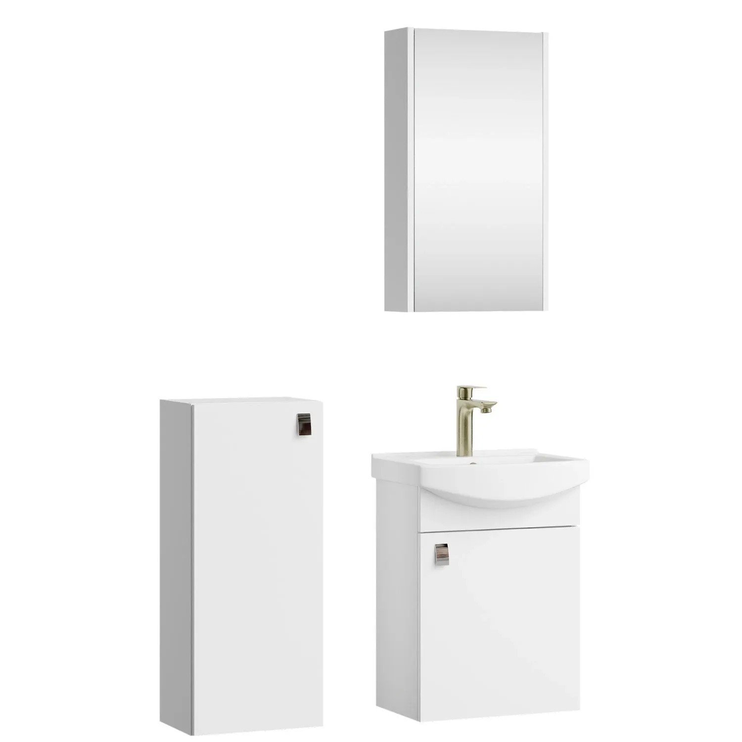 Planetmöbel Badmöbel Set 45 cm Weiß mit Waschtischunterschrank Spiegelschrank Midischrank