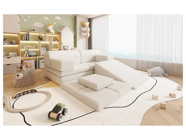 HOME DELUXE Kindersofa Spielsofa LIV inkl. Rutsche und Stapelsteine, Unendliche Kombinationsmöglichkeiten, Modulares Spielsofa, Platzsparend, Cord Sofa, Kindgerechtes Sofa
