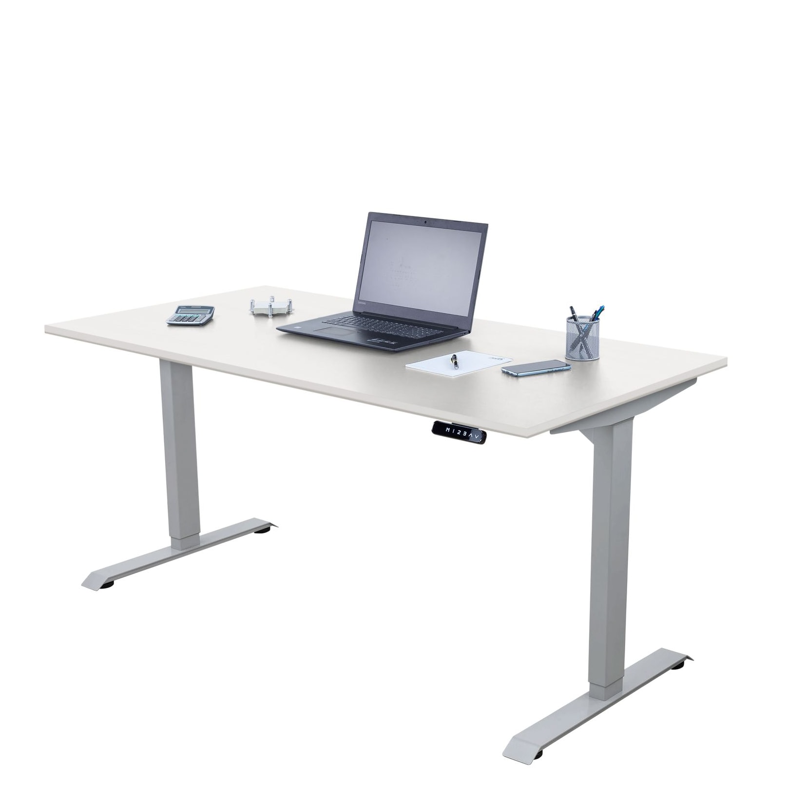Schreibtisch elektrisch höhenverstellbar, Ergonomische Arbeitstisch, Gestell und TischplatteWeiß 160x60