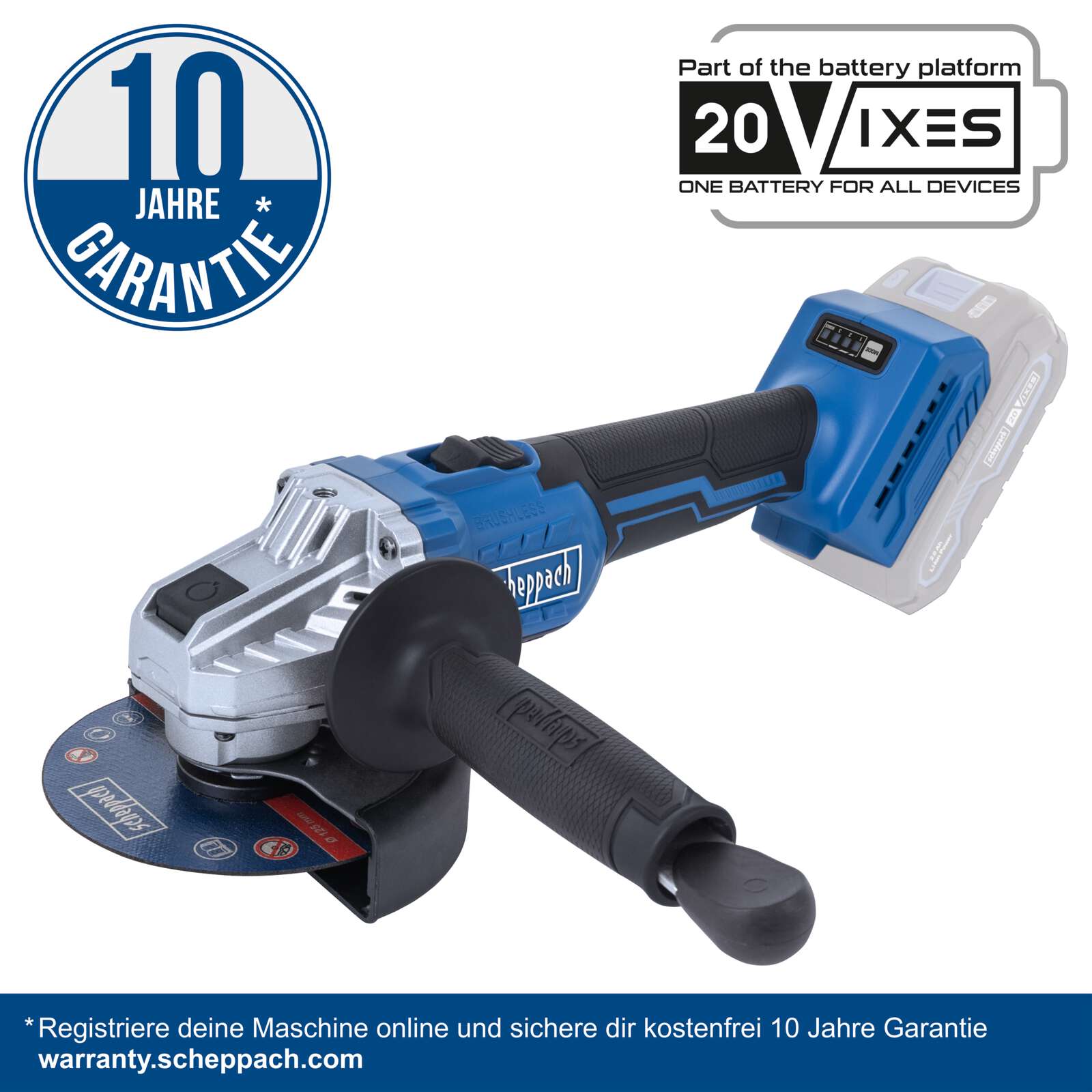 Akku-Winkelschleifer BC-AG125P-X Scheppach - 20V | 125 mm Scheibendurchmesser | 3 Stufen Drehzahleinstellung | M14 Werkzeugaufnahme Bild 3