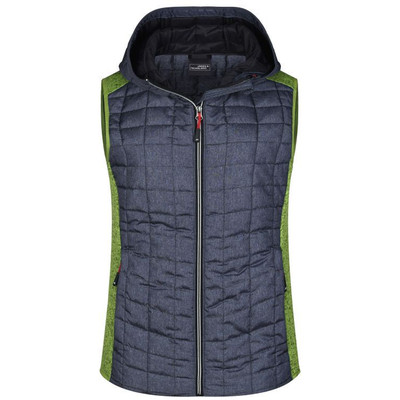 Damen Strickfleece Hybridweste JN767, grün/anthrazit-melange, Größe XL