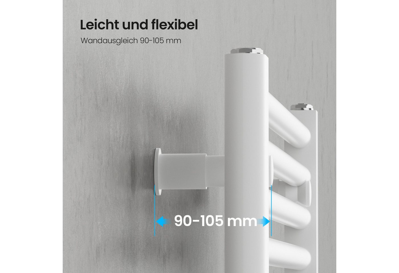 MEYKOERS Badheizkörper 70 × 50 cm Handtuchwärmer für Badezimmer, Weiß, 284 W (T=50), G 1/2, Geeignet für 4 Bild 4