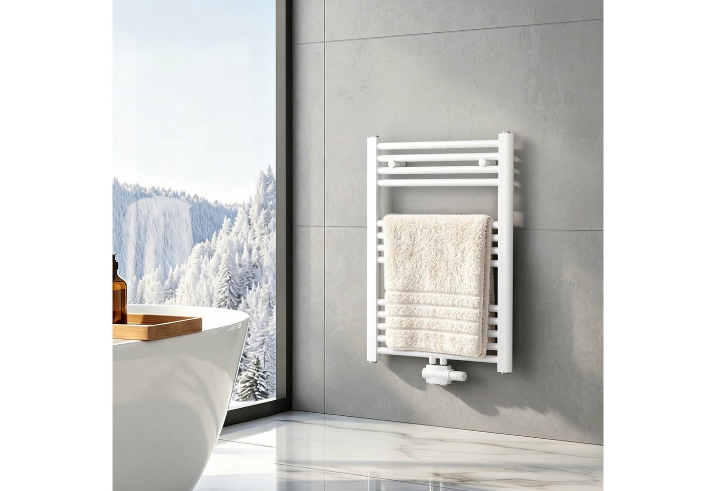 MEYKOERS Badheizkörper 70 × 50 cm Handtuchwärmer für Badezimmer, Weiß, 284 W (T=50), G 1/2, Geeignet für 4 Bild 5