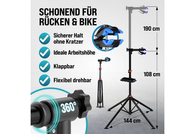 monzana Fahrrad-Montageständer, Drehmomentschlüssel 1/4 Zoll Set 1–25 Nm Bitset Tasche Transportbox