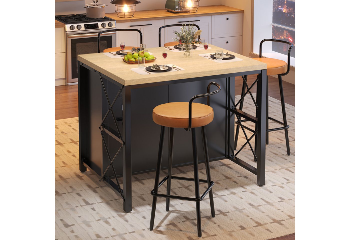 Odikalo Kücheninsel mit Arbeitsplatte und LED, (Kaffeebartisch, geeignet für Wohnzimmer, Esszimmer, Desktop-Oberfläche mit Holzstruktur, verstellbare Füße) Bild 5