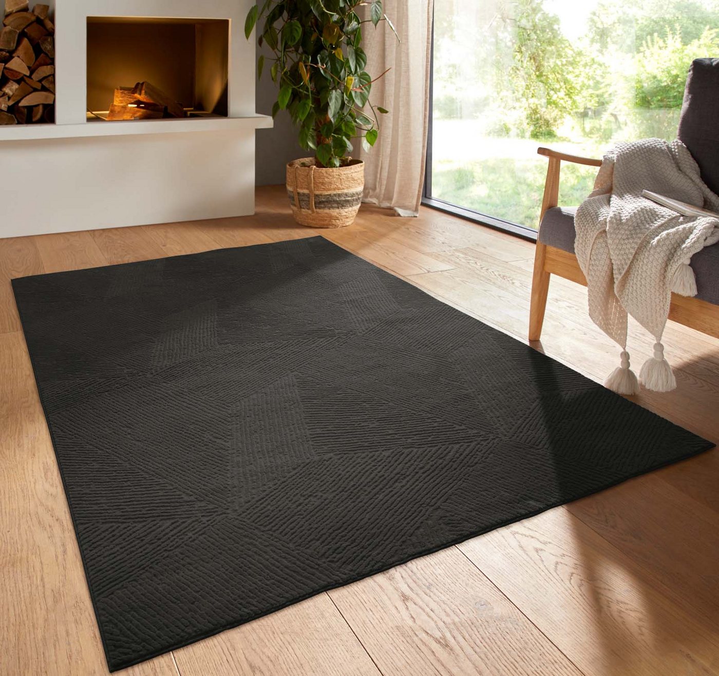 TaraCarpet Teppich TaraCarpet Homestyle 389 Fresco, rund, Höhe: 10 mm, Fresco hoch-tief weich waschbar anthrazit 80x80 rund
