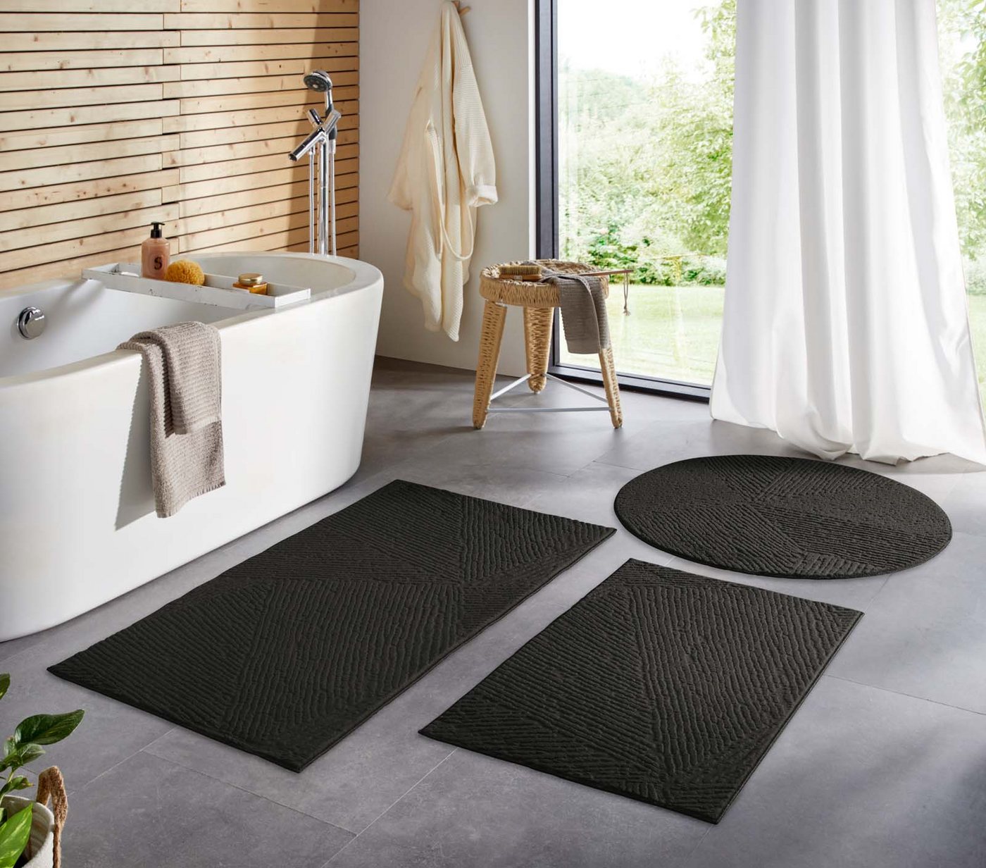 TaraCarpet Teppich TaraCarpet Homestyle 389 Fresco, rund, Höhe: 10 mm, Fresco hoch-tief weich waschbar anthrazit 80x80 rund Bild 3