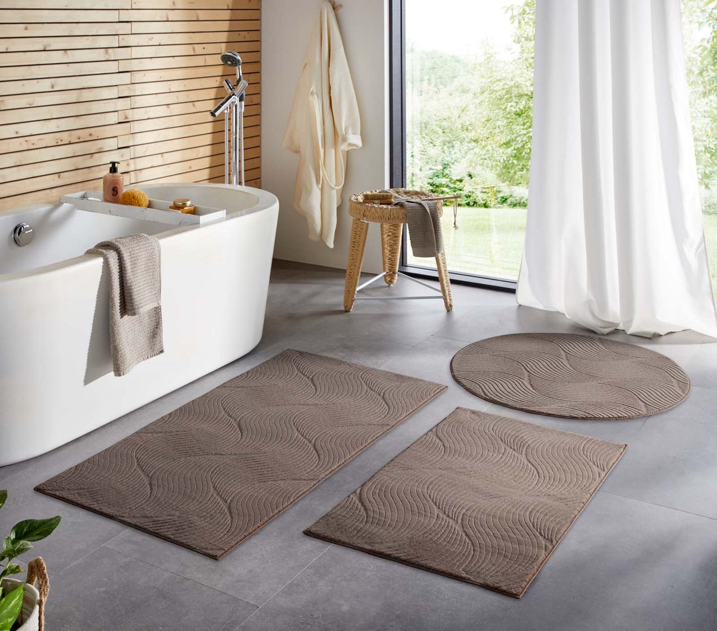 TaraCarpet Teppich TaraCarpet Homestyle 392 Shell, rund, Höhe: 10 mm, Felloptik hoch-tief weich waschbar Düne taupe 80x80 rund Bild 2