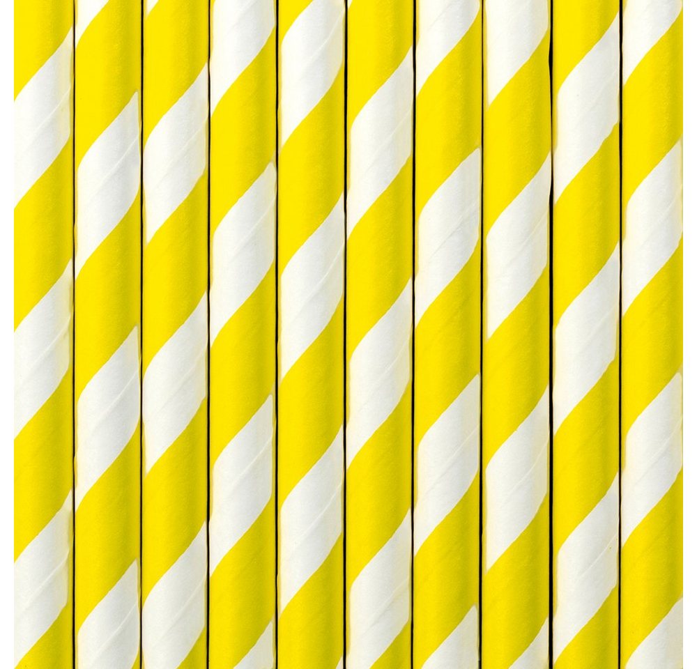 partydeco Trinkhalme, Papierstrohhalme diagonal gestreift 19cm weiß gelb 10er Set Bild 5