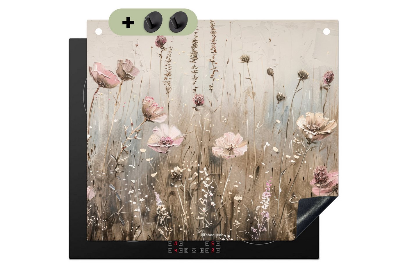 KitchenYeah Küchenrückwand Blumen - Beige - Trockenblumen, (1-tlg), Küche Herdabdeckplatte Ceranfeld Vinyl Einteilig, 59x52 cm Bild 2