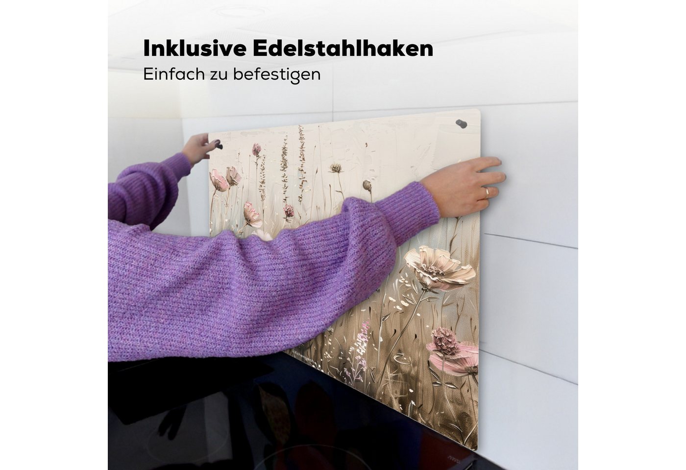 KitchenYeah Küchenrückwand Blumen - Beige - Trockenblumen, (1-tlg), Küche Herdabdeckplatte Ceranfeld Vinyl Einteilig, 59x52 cm Bild 3