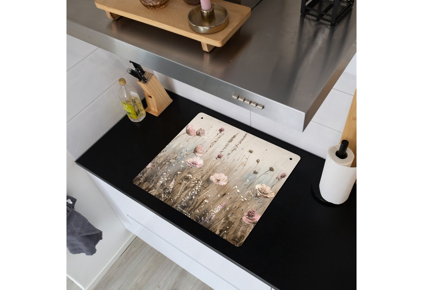 KitchenYeah Küchenrückwand Blumen - Beige - Trockenblumen, (1-tlg), Küche Herdabdeckplatte Ceranfeld Vinyl Einteilig, 59x52 cm Bild 4