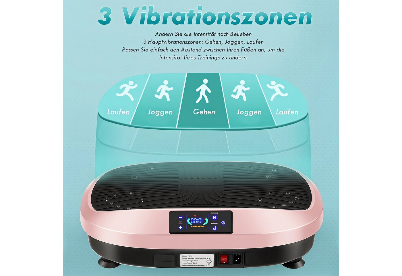 kehot Vibrationsplatte Vibrationsplatte für Ganzkörpertraining zu Hause, 200 W, 120 Intensitätsstufen, (Fitnessgerät mit Trainingsbändern für vielseitige Übungen), Leiser Motor, Fernbedienung und seitliche Transporträder