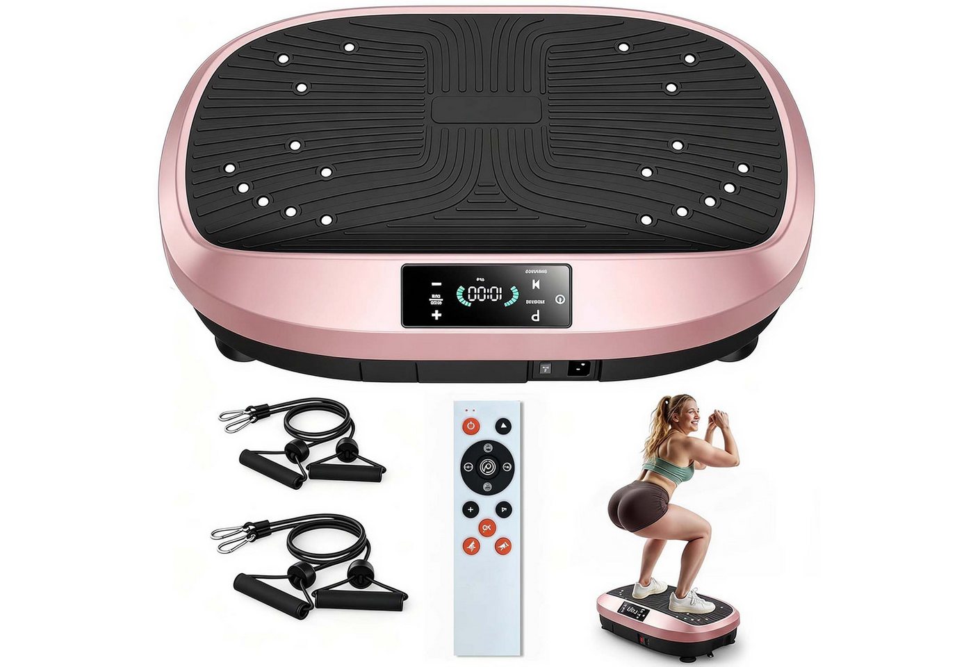 kehot Vibrationsplatte Vibrationsplatte für Ganzkörpertraining zu Hause, 200 W, 120 Intensitätsstufen, (Fitnessgerät mit Trainingsbändern für vielseitige Übungen), Leiser Motor, Fernbedienung und seitliche Transporträder Bild 5